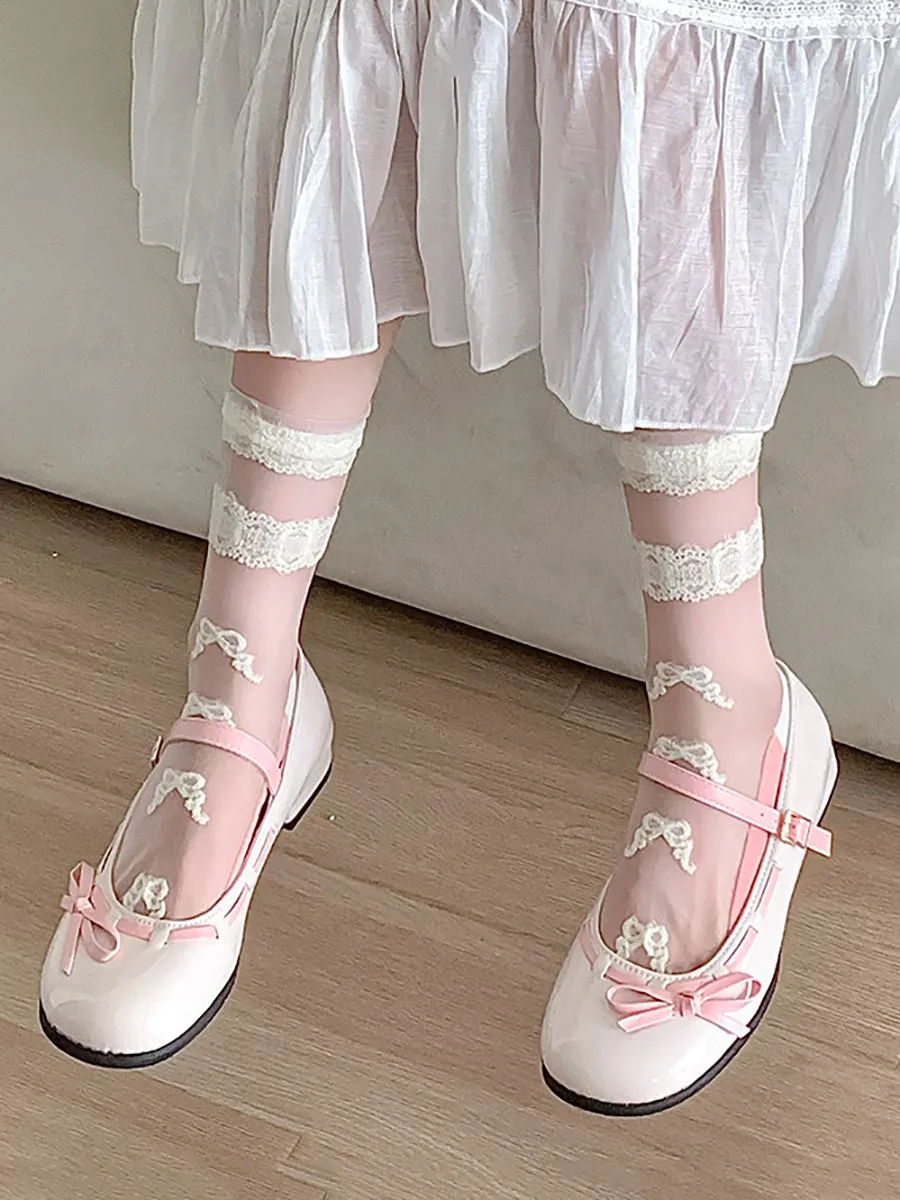 3 Pairs Women Elegant Flower Lace Spliced Thin Socks