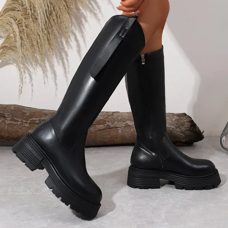 Autumn Winter Women Knee-High Boots Casual Platform Heels Shoes Designer Long Largas Booties