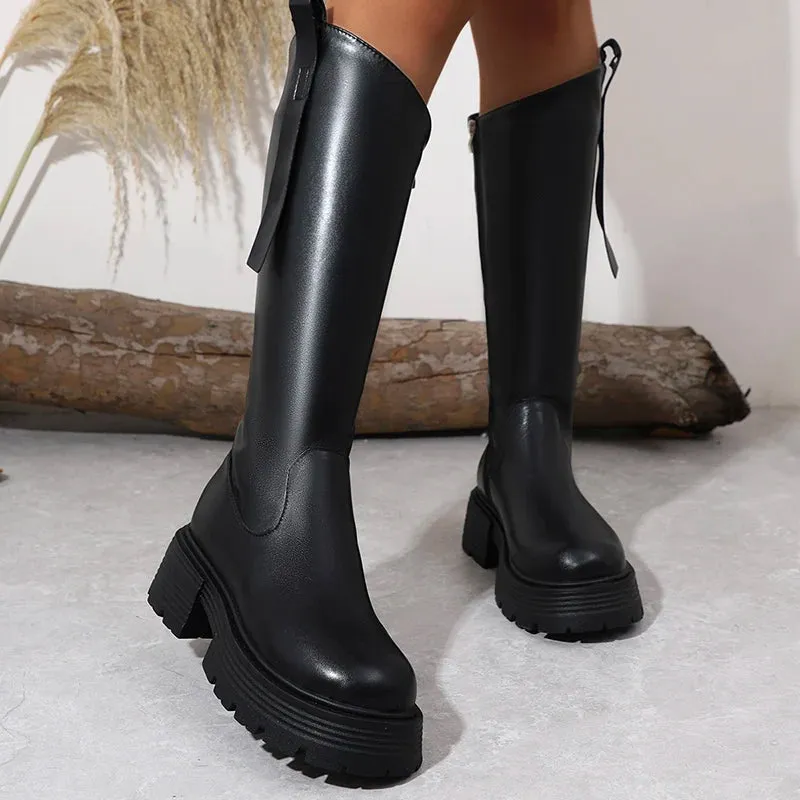 Autumn Winter Women Knee-High Boots Casual Platform Heels Shoes Designer Long Largas Booties