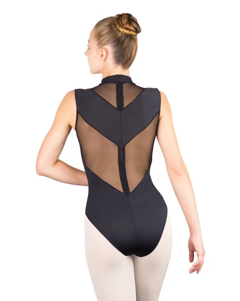 Ballet Rosa Ilaria High Neck Stretch Mesh Inserts Zip Back Sleeveless Leotard - Womens