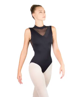 Ballet Rosa Ilaria High Neck Stretch Mesh Inserts Zip Back Sleeveless Leotard - Womens