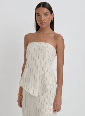 Beige Striped Linen Bandeau Top- Alai