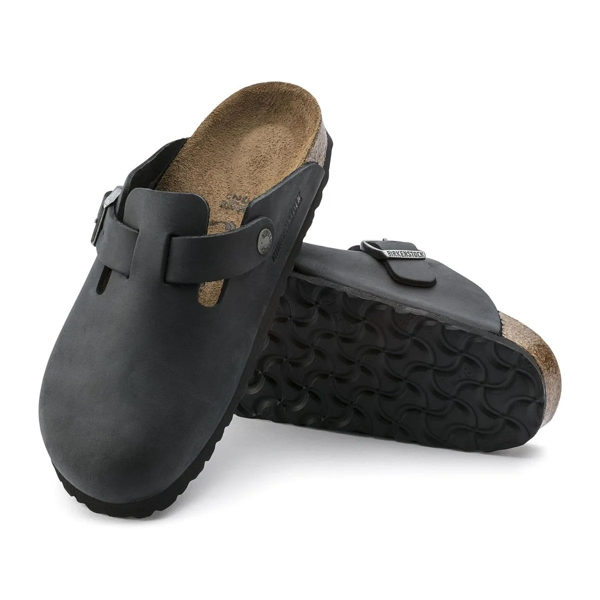 Mens Black Oiled Leather Birkenstock Boston Clogs