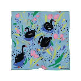 Chowxiaodou Swan Lake Series Twill Silk Square Scarf-Blue