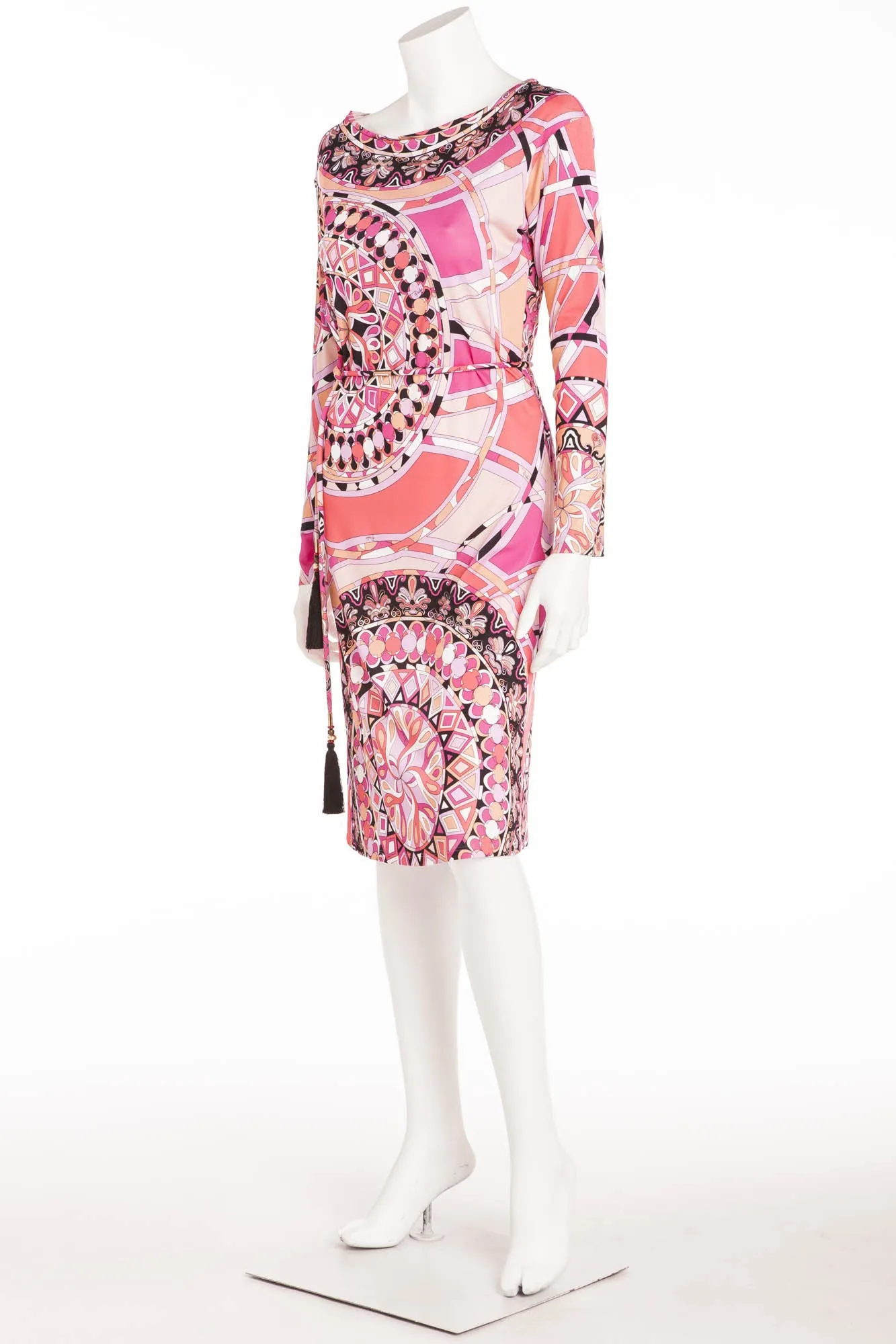 Emilio Pucci - Printed Pink Long Sleeve Jersey Dress with Belt - IT 42