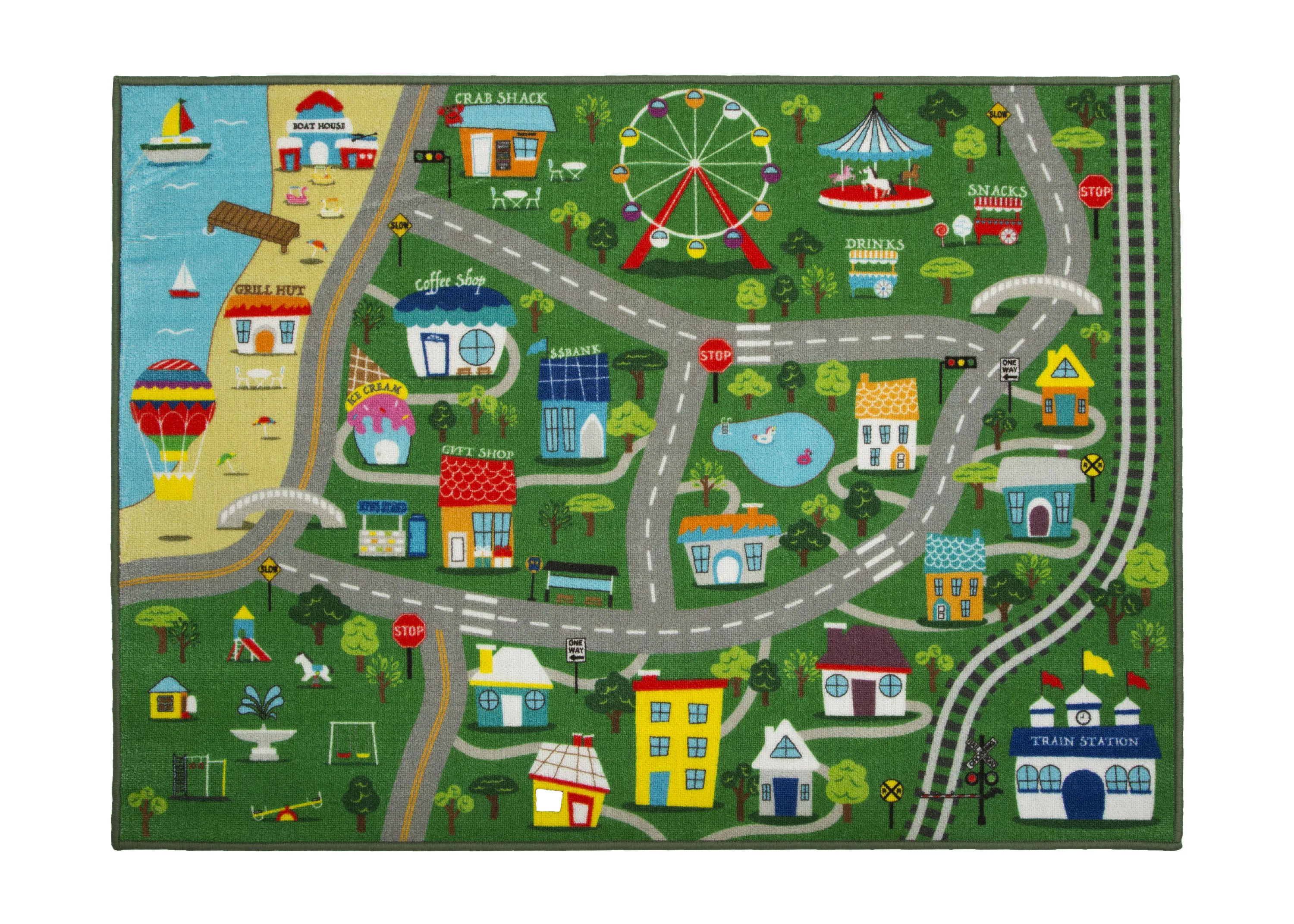 Large Road Map Activity Rug for Girls and Boys - 54-inch L x 39-inch W