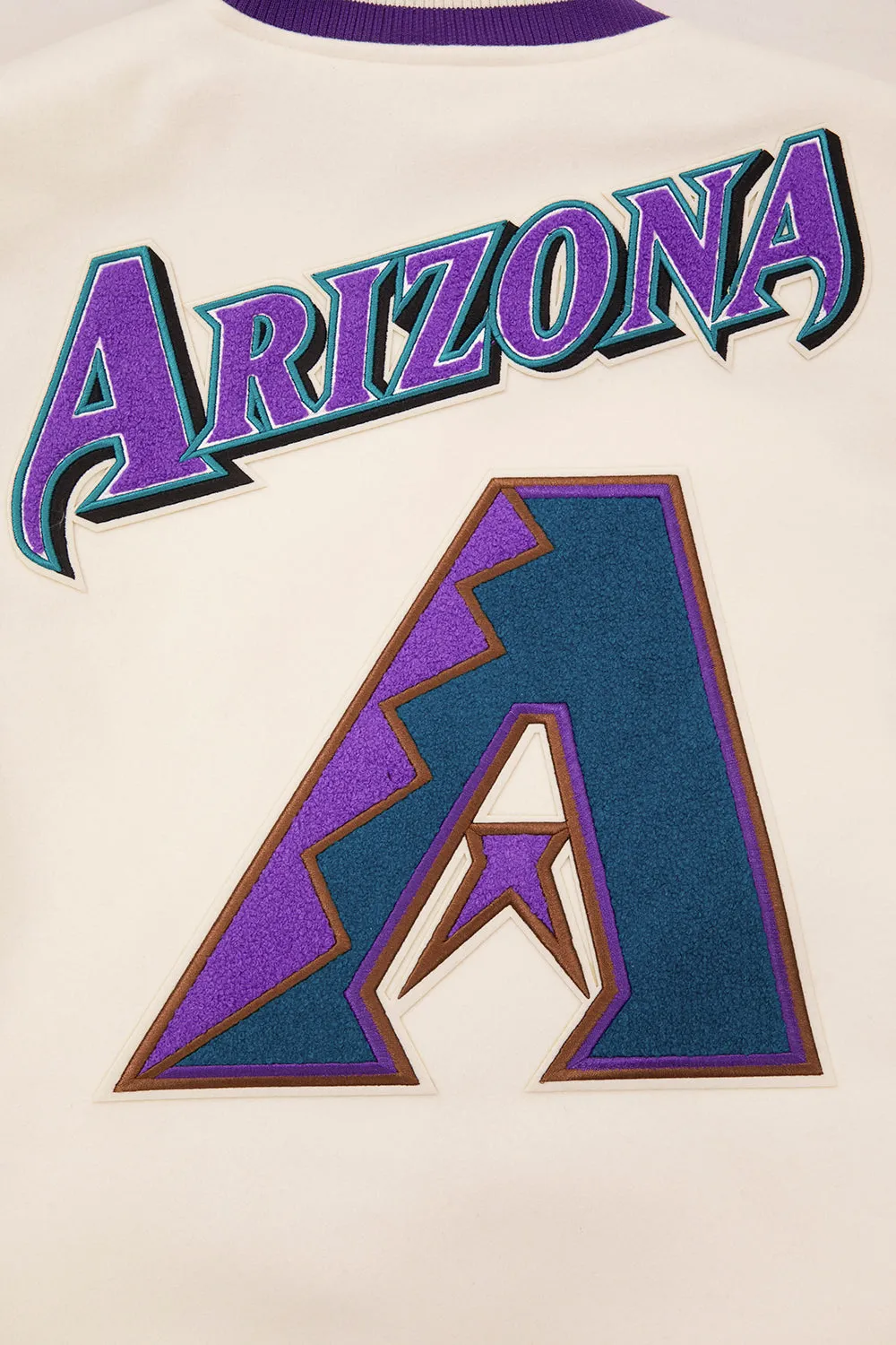 MLB ARIZONA DIAMONDBACKS RETRO CLASSIC MEN'S RIP WOOL VARSITY JACKET (EGGSHELL/PURPLE)