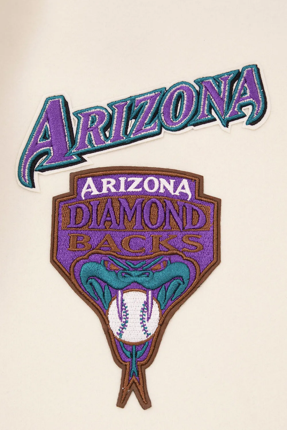 MLB ARIZONA DIAMONDBACKS RETRO CLASSIC MEN'S RIP WOOL VARSITY JACKET (EGGSHELL/PURPLE)