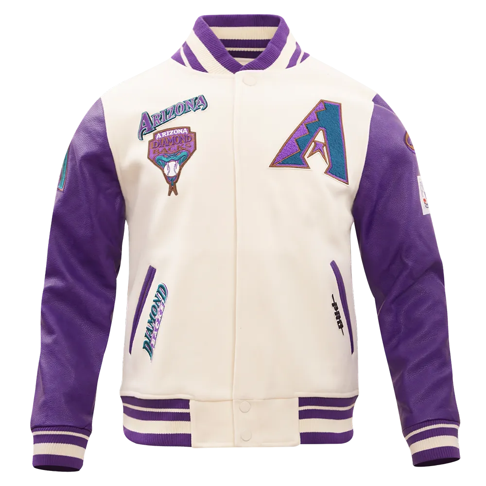 MLB ARIZONA DIAMONDBACKS RETRO CLASSIC MEN'S RIP WOOL VARSITY JACKET (EGGSHELL/PURPLE)