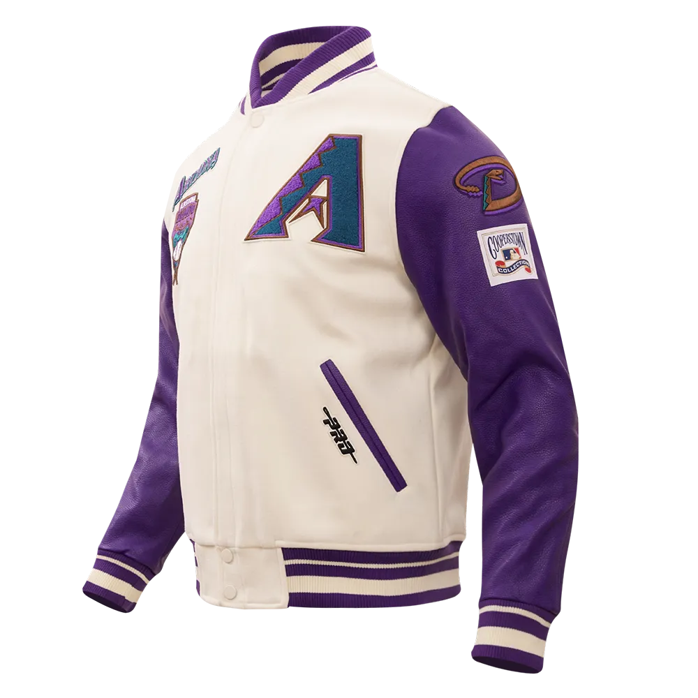 MLB ARIZONA DIAMONDBACKS RETRO CLASSIC MEN'S RIP WOOL VARSITY JACKET (EGGSHELL/PURPLE)