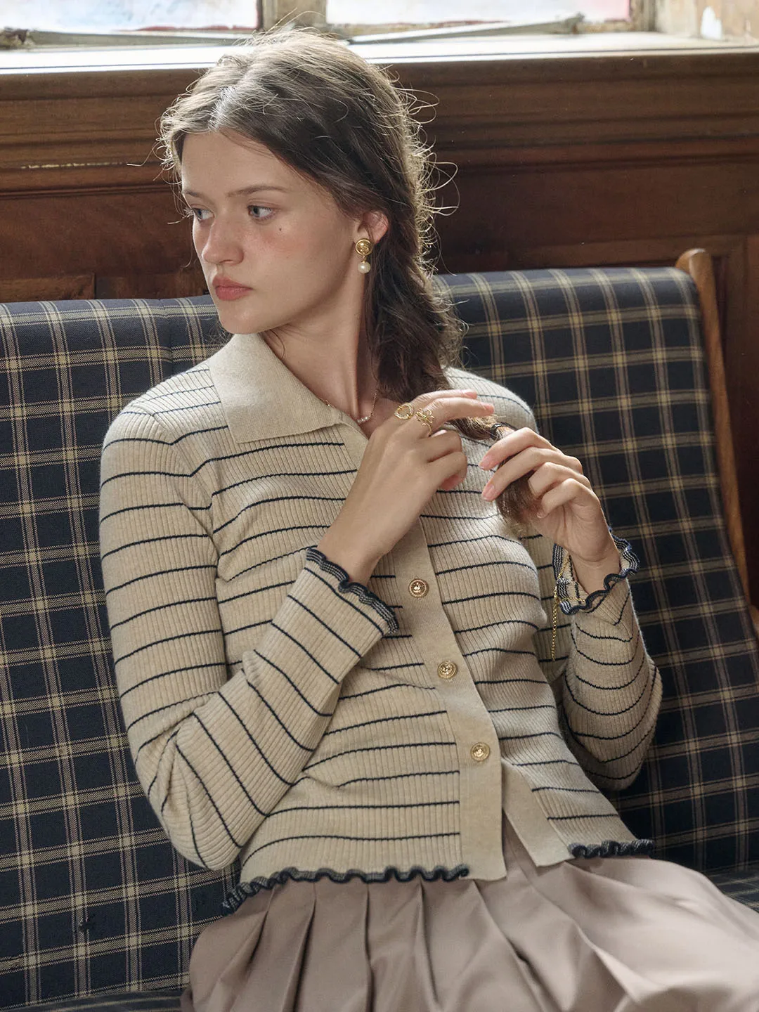 Oakleigh Classic Lapel Striped Knit Cardigan