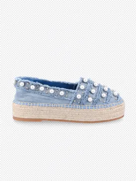 pearl-embellished denim espadrilles