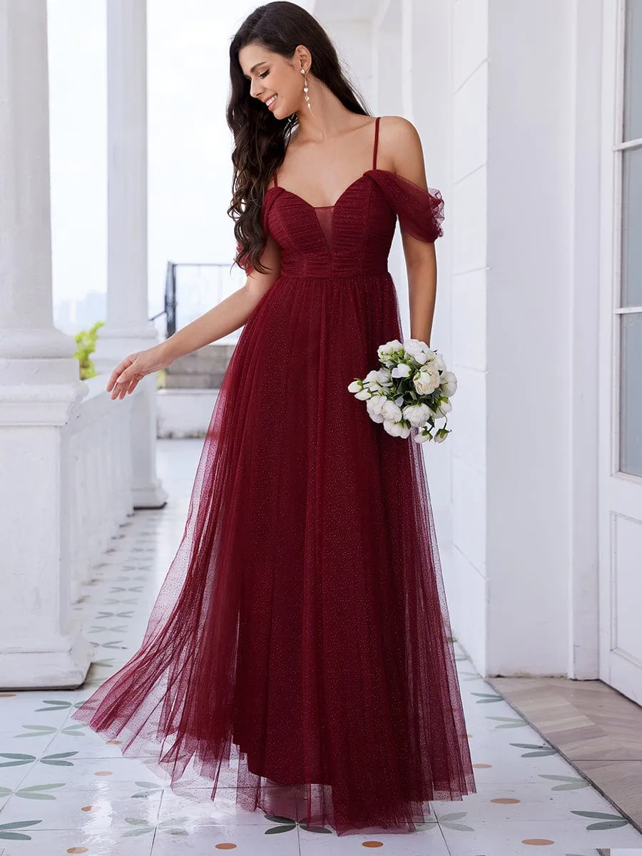 Spaghetti Strap Backless Sweetheart A-Line Tulle Bridesmaid Dress